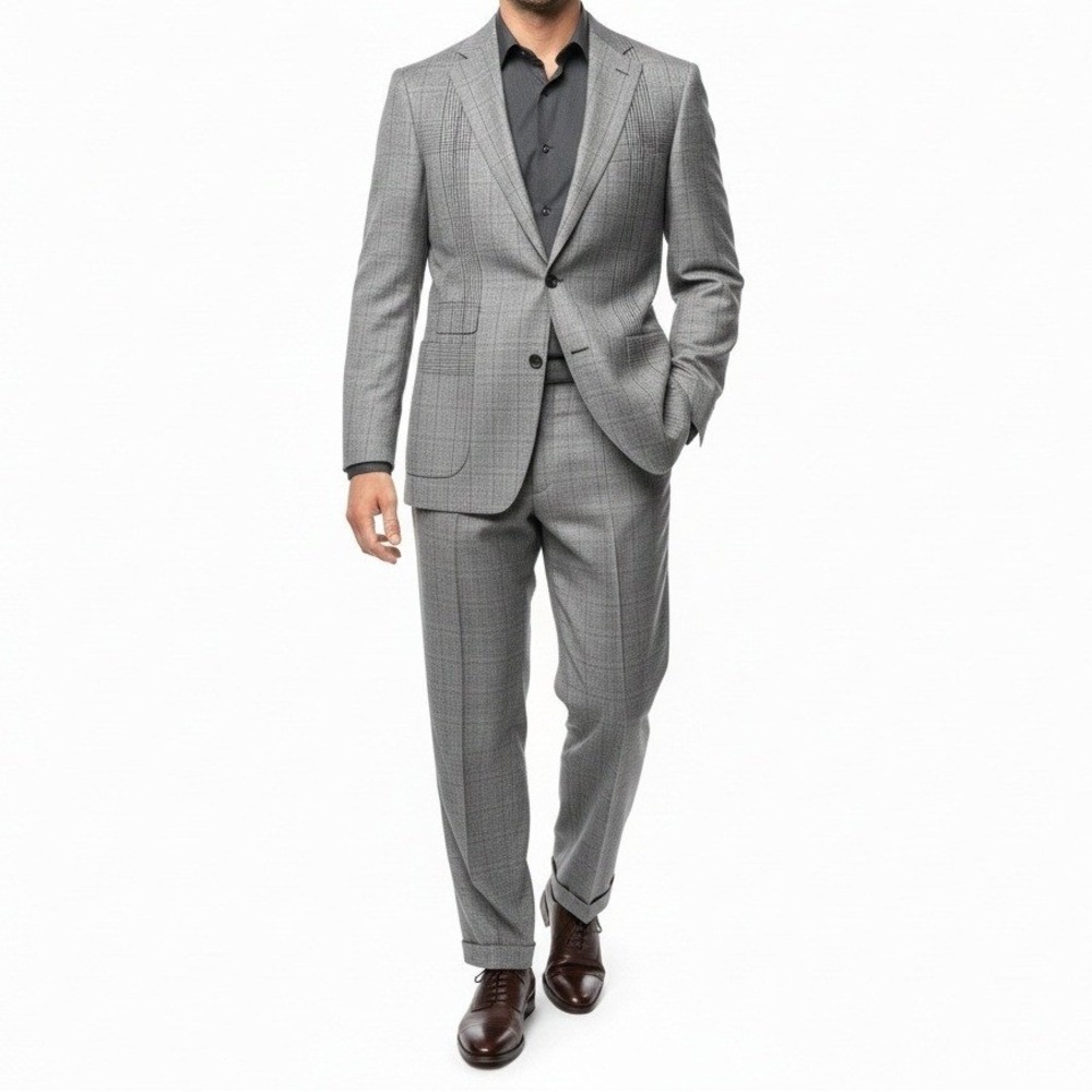 Sterling & Hunt Mens Grey Glen Plaid Wool Blend Suit 44L Blazer Pants 36x33 Set
